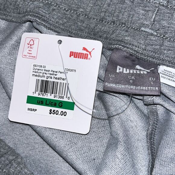 New Dynamic Mesh Panel Gray Puma IconTrack Jogger Jog Casual Pants Sweatpants L - Picture 3 of 5